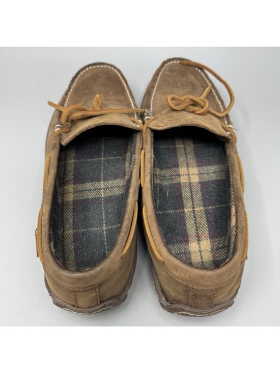 L.L. Bean Handsewn Leather Flannel Lined Moccasin Slippers Brown Men\'s Size 11 main image 9